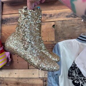 Dolce & Gabbana Gold stretch boots sequin Slippers with Glamorous Glitter Sz 34